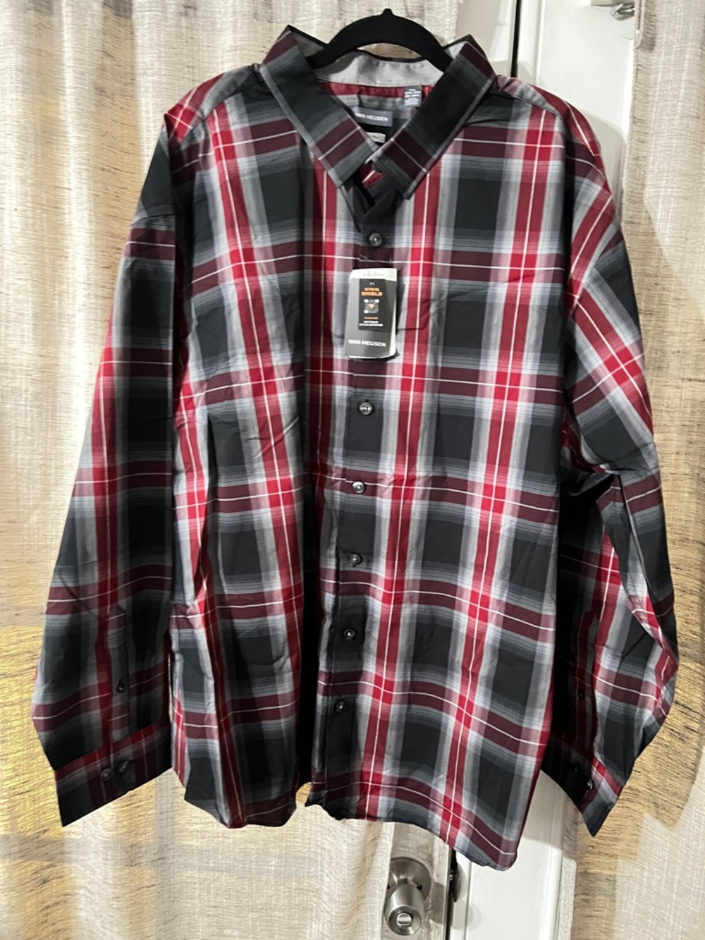 Men's Red and Black Plaid Button-Up Shirt